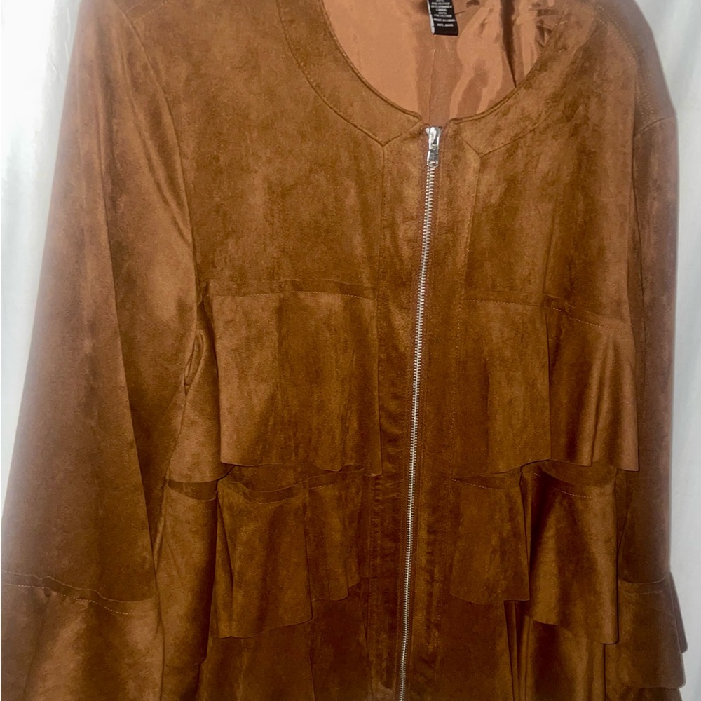 INC International Concepts Faux Suede Ruffle Jacket Women's 1X Full Zip New - Picture 6 of 13